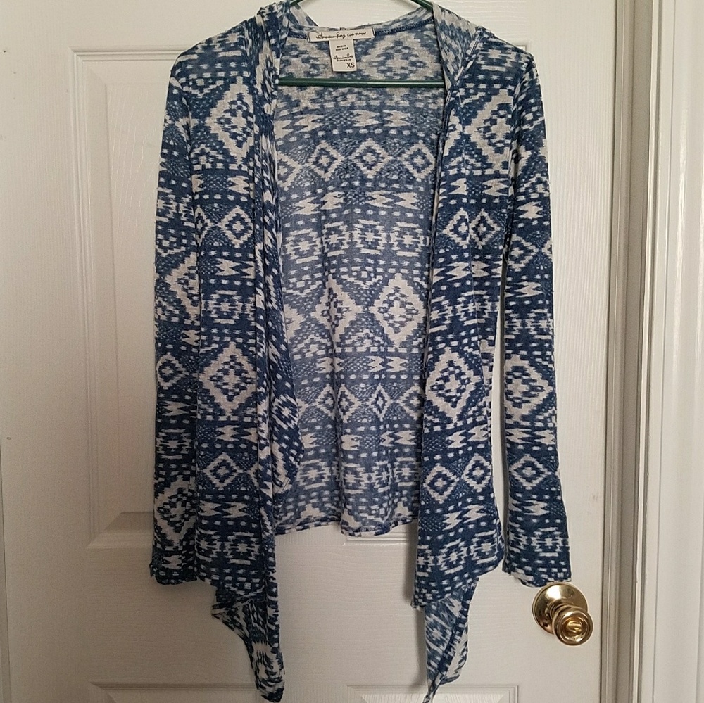 💙Blue and White Traibal Hooded Cardigan🤍